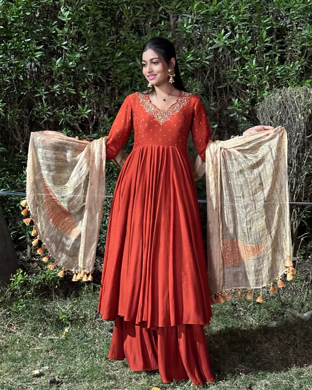 Orange Kurta With Dupatta & Plazo