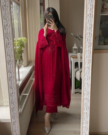 Pure Chiffon Embroidered Suit