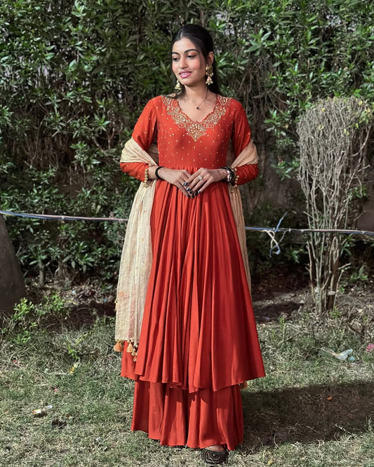 Orange Kurta With Dupatta & Plazo